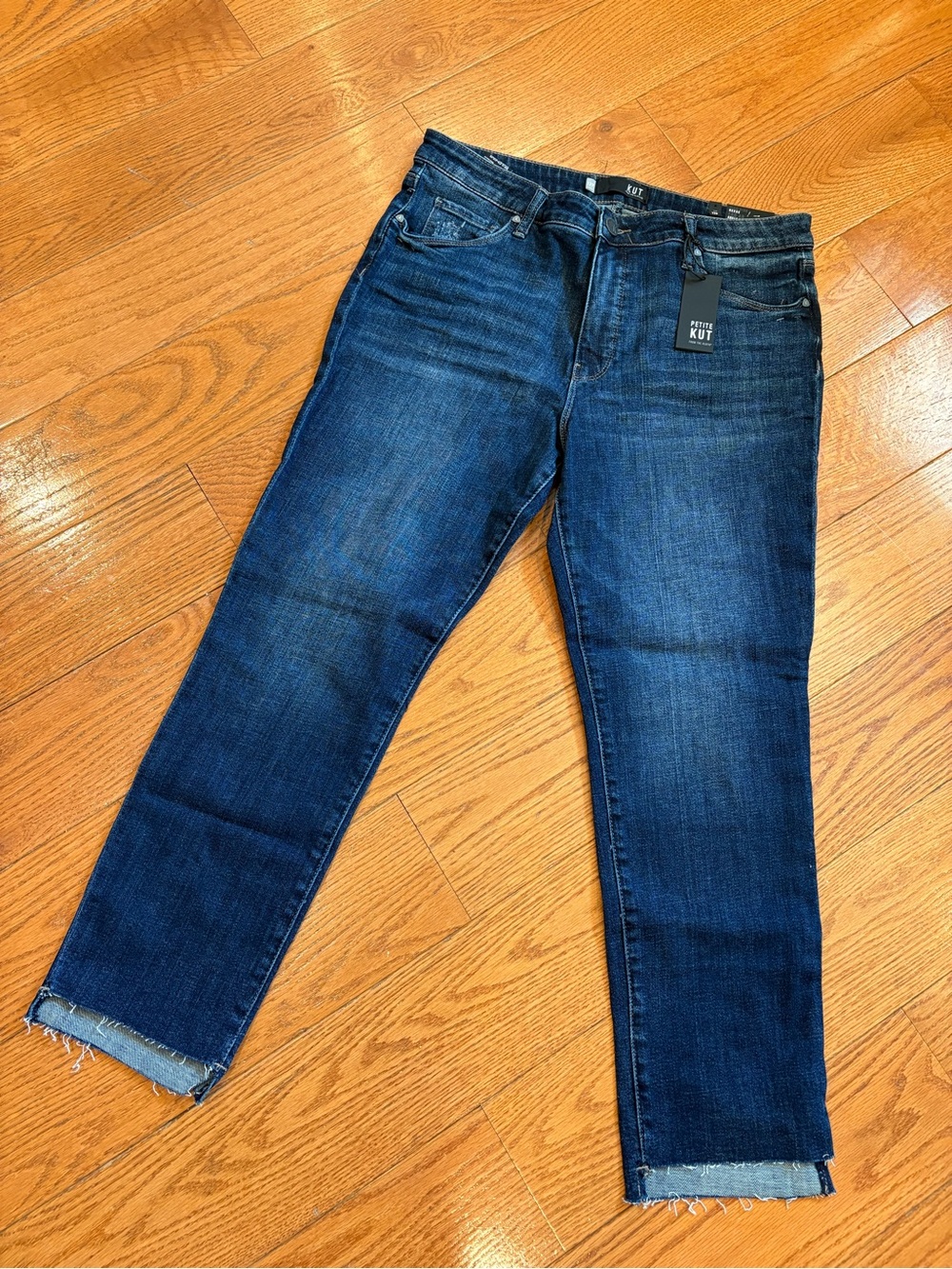 KUT From The Kloth Reese Fab Ab Ankle Straight Leg Jeans Petite 12P NWT Raw Hem